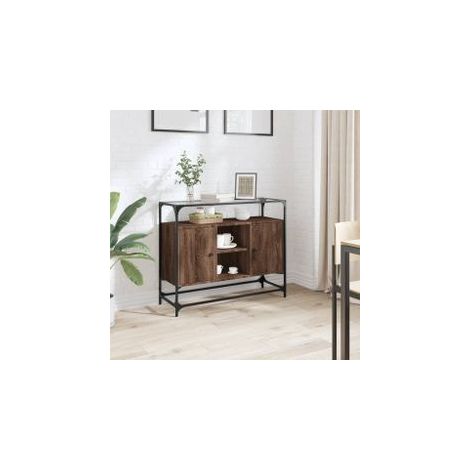Buffet avec dessus en verre chêne marron bois d'ingénierie (1/5)