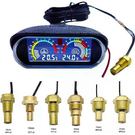 Jauge de température d'eau 2 en 1 pour voiture avec écran LCD, capteur de température, voltmètre 10 mm, affichage numérique horizontal 12 V/24 V - Accessoires - JXLGV (1/4)