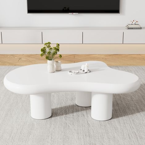 Tavolino da caffè MDF bianco 97 cm, design a nuvola irregolare (1/5)