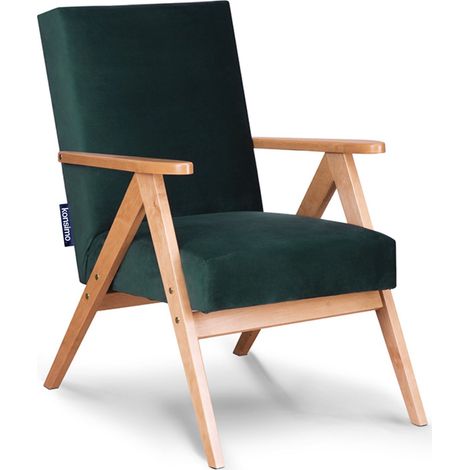 KONSIMO NASET Vintage Sessel in Flaschengrünem Samt, Eiche grün/hell (1/5)