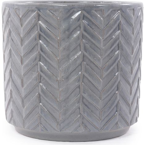 Maceta de cerámica gris ceniza Ø20 cm con relieve de espiga y orificio de drenaje (1/5)