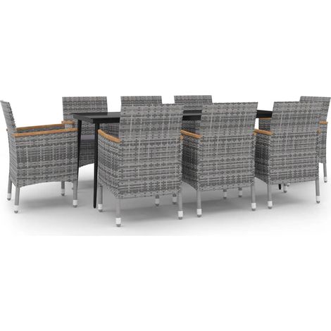 Set comedor de jardín 9 pzas y cojines ratán sintético y vidrio vidaXL (1/5)