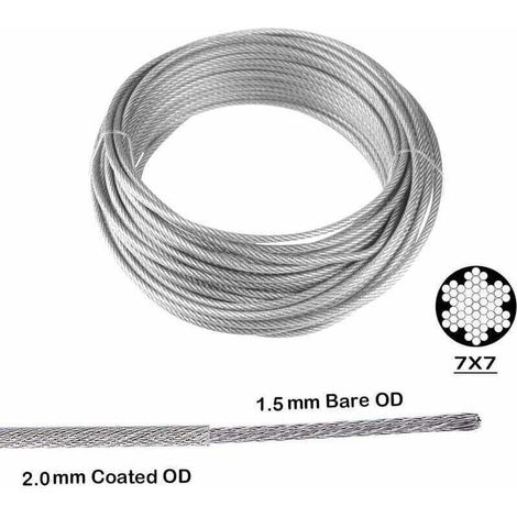 YMYNY Kit câble métallique acier inoxydable 30m/2mm - Tendeur fil robuste M5, rouleau de fil de clôture, garde-corps de câble pour plantes grimpantes