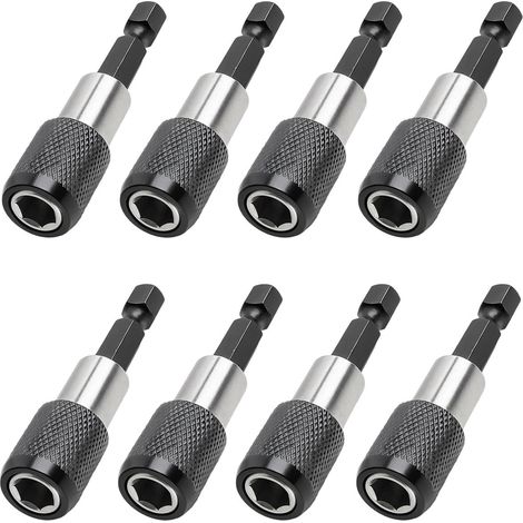 8Pcs Porte-Embout Magnétique à Changement Rapide 1/4 Pouce Hex Shank 60mm Longueur Extension pour Perceuse Visseuse Embout Tournevis avec Poignée Moletée (1/5)