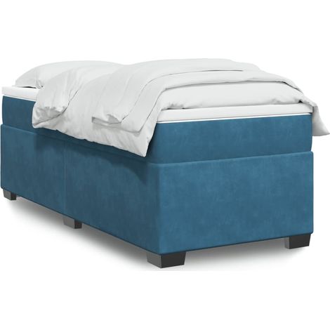 Cama box spring con colchón terciopelo azul oscuro 80x200 cm (1/5)