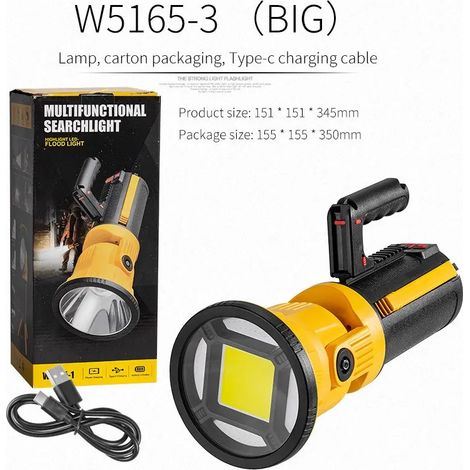 Lampe torche portable COB, lampe torche haute intensité à longue portée avec mise au point, lampe de camping étanche rechargeable par USB, projecteur (1/5)
