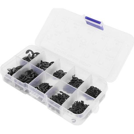 580-teiliges E-Sicherungsring-Set mit Aufbewahrungsbox, Edelstahl, feste Befestigung, Typ E, Sicherungsscheibe, schwarz (1/5)