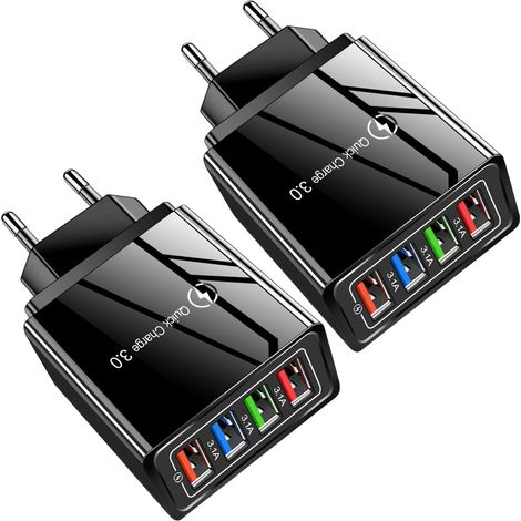 Chargeur mobile QC3 noir (lot de 2) / Chargeur rapide à 4 prises (1/5)