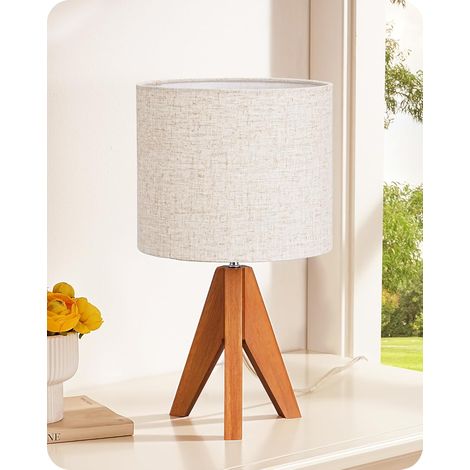 Lampe de Chevet Bois - 1 Unité - Trépied Orange et Lin - Éclairage Doux - Salon Chambre Bureau - 36cm (1/5)