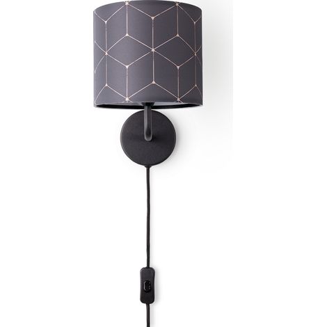 Paco Home Lampada Da Parete Paralume Stoffa Da Tavolo Da Comodino E14 Vintage RÃ©tro Tondo Lampada da parete - Nero, Design 1 (Ø18 cm)