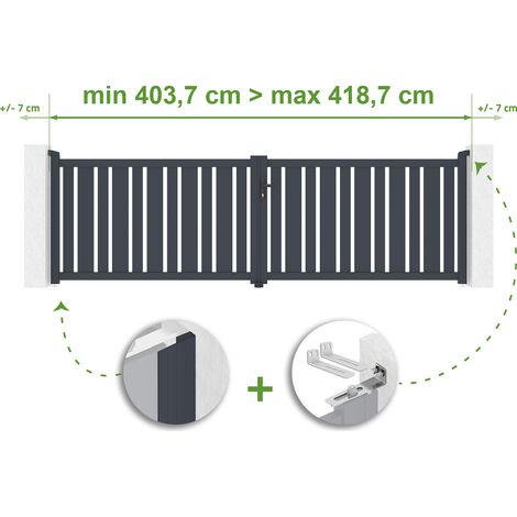 Portail battant ajustable en largeur VEYMONT 4m H.120cm Aluminium Gris Anthracite (1/4)