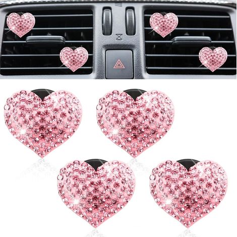 Clips pour ampoules de désodorisant de voiture (lot de 4), clips pour ampoules de diffuseur de voiture en forme de cœur scintillant avec strass en cristal... (1/5)