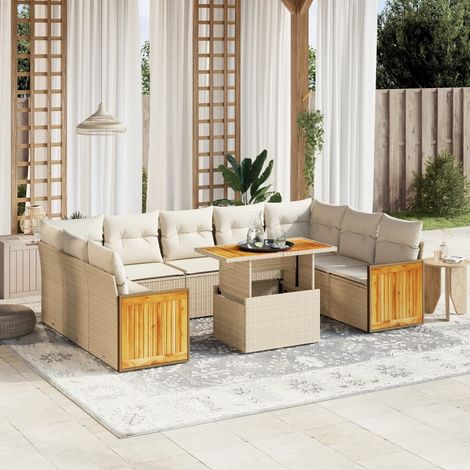 10-tlg. Garten-Sofagarnitur mit Kissen Beige Poly Rattan vidaXL (1/3)