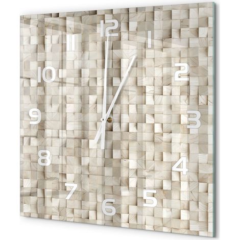 Grande Horloge Murale Carrée Chambre Bureau Verre Silencieuse Design Moderne Élégant Cubes en bois 60x60 cm (1/5)