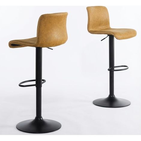 Tabourets de bar réglables en hauteur avec dossier ergonomique, pivotants en simili‑cuir PU et repose‑pied métallique pour cuisine, bar et accueil, lot de 2, marron (1/5)