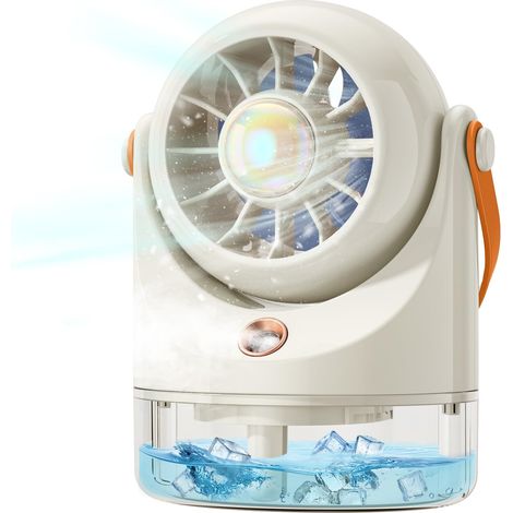 Mini ventilateur de table très silencieux USB - Climatiseur mobile avec batterie - Portable ventilateur à piles pour camping et voyage - Refroidisseur d'air beige