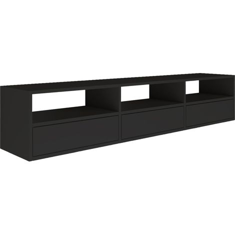 Meuble TV Suspendu 150 cm Noir 3 Abattants (1/5)