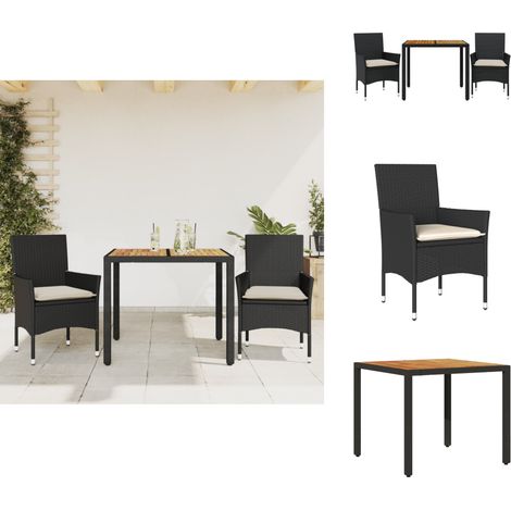 Ensemble à manger de jardin et coussins 3 pcs noir rotin acacia - Meubles De Jardin - Salon De Jardin - Set De Jardin - Mobilier Extérieur - Table De Jardin (1/5)