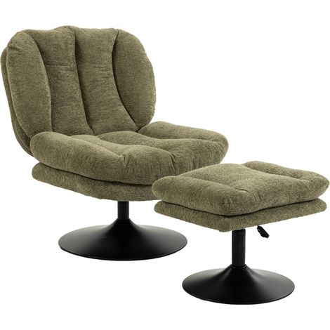 Fauteuil lounge avec repose-pieds, pivotant à 360°, en velours à motif goutte d'eau, repose-pieds réglable en hauteur, vert (1/5)