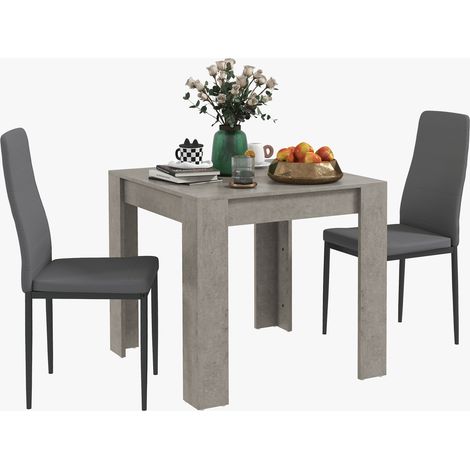 Ensemble table de salle a manger 3 pieces avec 2 chaises modernes gris