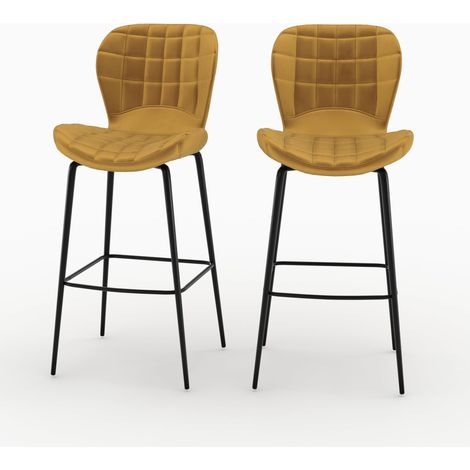 Lot de 2 chaises de bar en velours jaune curry 75 cm - MAZZIA (1/5)