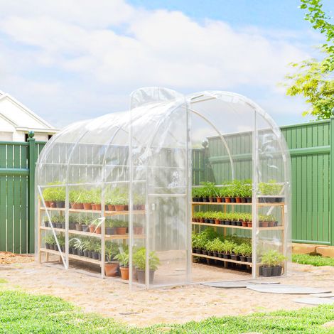 Serre Tunnel de Jardin 6m² (3x2x2m) - Porte à Charnières, Bâche PE 150g/m², Pour Légumes/Plantes