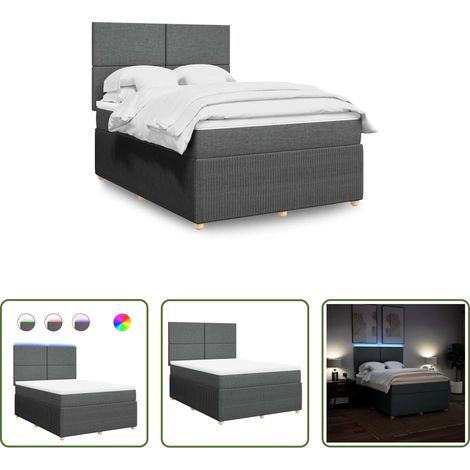 vidaXL LED-Beleuchtung - Boxspringbett mit Matratze Dunkelgrau 140x200 cm Stoff (1/5)