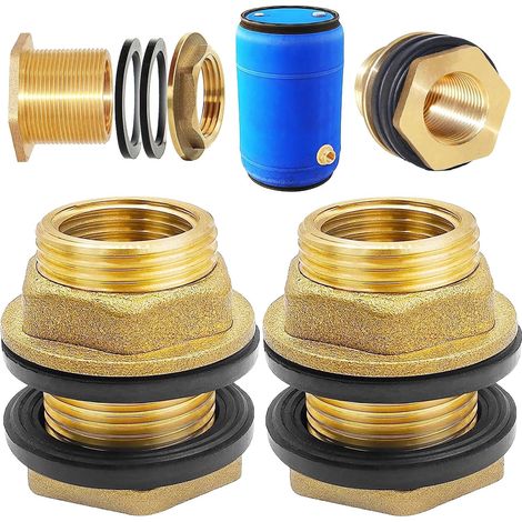 2 Pièces Laiton Réservoir d'Eau Tuyau Raccord, Raccords de en Laiton, Avec Filetage Extérieur 3/4" x Intérieur 1/2", Pour Robinets, Seaux et Réservoirs (Jaune) - 1/2" (1/5)