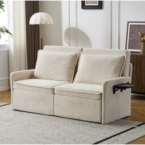 Canapé-lit 172,5 x 71 x 95 cm beige avec dossier 5 positions, tissu peluche, MEUBLIV (1/5)