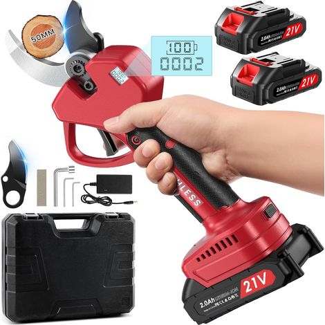 Sécateur Électrique Sans fil, 50mm Secateur Electrique, Sécateur électrique avec Écran avec 4000mAh (2 x 2.0Ah) Batteries pour la taille, le jardinage, les arbres fruitiers et le vignoble Ciseau (1/5)