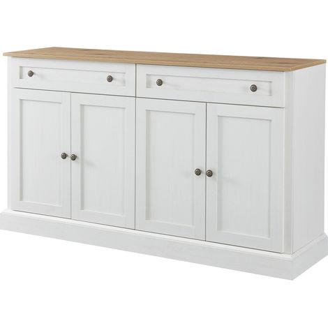 Credenza grande con 4 ante e 2 cassetti 150 x 40 x 86 cm bianco e legno naturale MODENUIT (1/5)