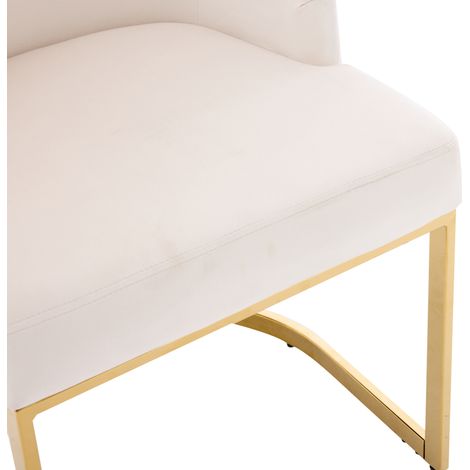 Ensemble de 2 chaises de salle à manger en velours beige avec pieds métalliques dorés galvanisés (1/5)