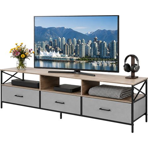 Relaxdays TV Lowboard, HxBxT: 50 x 170 x 40 cm, 3 Schubladen & Ablagen, MDF, Metall, Stoff, Fernsehtisch, greige/schwarz (1/5)