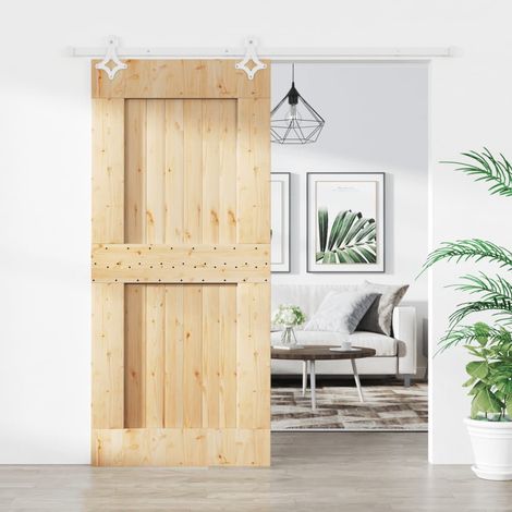 Puerta corredera con herrajes madera maciza de pino 90x210 cm vidaXL (1/5)