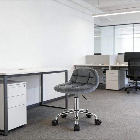 Silla de oficina 38x31x56.5-68 cm gris oscuro en terciopelo y metal con altura regulable y ruedas (1/5)