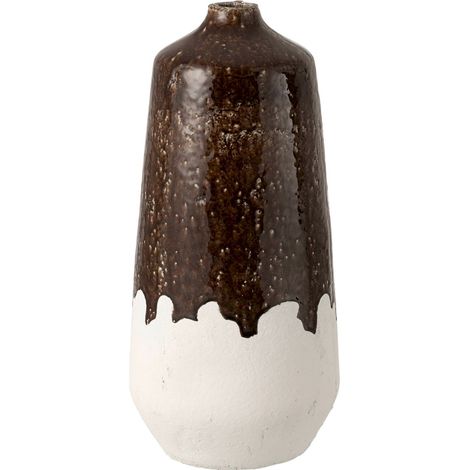Vase en poterie blanc et marron foncé large - blanc et marron foncé (1/3)