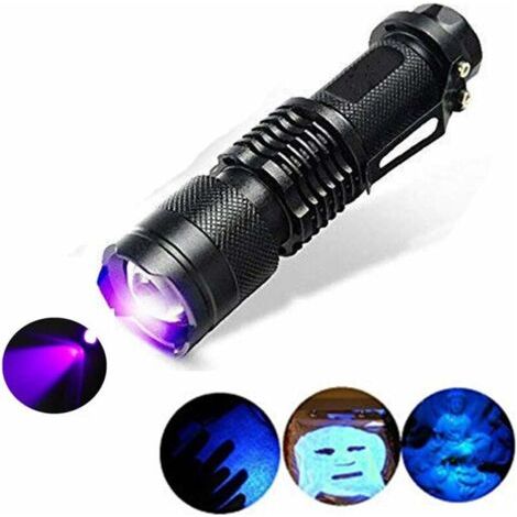 Lampe torche UV, mode 300LM zoomable 395nm en mode ultraviolet à 395nm pour la détection de taches de chien, vérification de l’argent de passeport, de la cosmétique