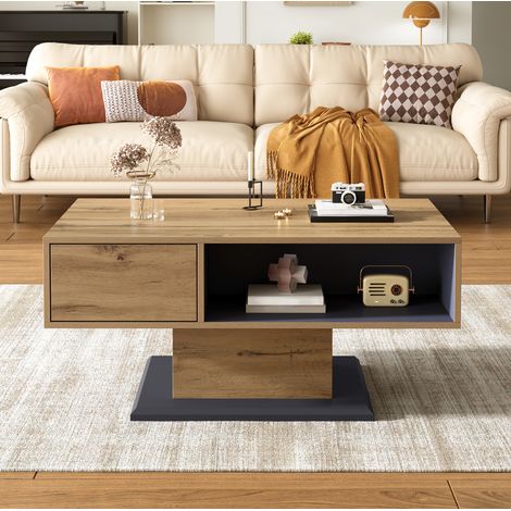 table salon rangement double face 100 50 bois gris HAVRYA (1/5)