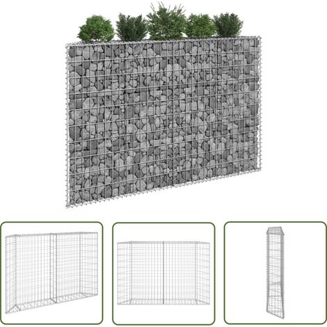 The Living Store Lit surélevé à gabion en trapèze Acier galvanisé 150x20x100 cm - Jardinière À Gabion - Bordure De Jardin - Bac De Plantation - Décoration Extérieur - Pot De Fleurs Surélevé (1/5)