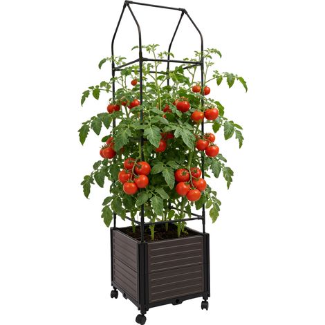 Jardinière surélevée avec treillis et roues, 160 cm hauteur, bac de plantation avec support de plantes grimpantes, boîte de planteur pour légumes, fleurs, jardin, terrasse et patio (2 modules, sommet (1/5)