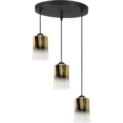 Lámpara de techo colgante negra con pantalla de cristal transparente dorado, fiord 15-532