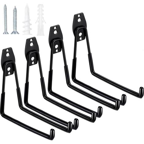 4er-Pack robuste Garagenhaken zum Aufhängen von Werkzeugen, Garagen-Aufbewahrungshaken, praktische Wandhaken zum Ordnen von Garagen- und Gartengeräten (schwarz)