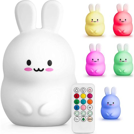 Veilleuse Enfant - Veilleuse Bébé Lapin - USB Rechargeable LED Silicone Lampe avec Télécommandée, Lampe de nuit Chambre [Classe énergétique A+++] (1/5)