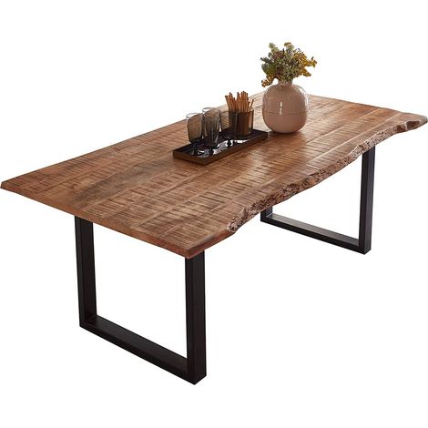 Esstisch Baumkante Massiv Mango naturfarben 200 x 100 schwarz U-Gestell NORINA (1/5)