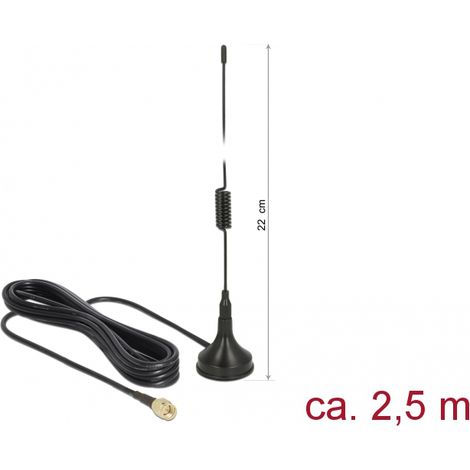 Delock LTE Antena macho SMA 2 dBi omnidireccional fija con cable de conexiÃ³n RG-174 2,5 m para exteriores negro