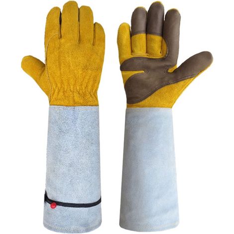 1 paio di guanti da giardinaggio, guanti da giardinaggio anti-spina, guanti da giardinaggio lunghi, regolabili, in pelle spessa, 42 cm, taglia unica, unisex, per giardinaggio (1/5)