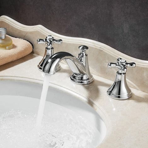 Mitigeur lavabo 3 trous pour salle de bain avec 2 poignées Noir mat (1/5)