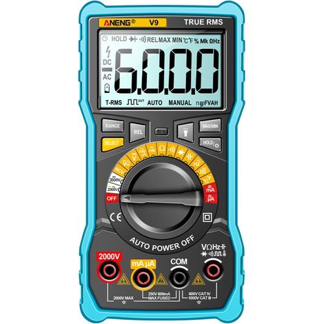 Multimetro digitale a 6000 conteggi, tester AC/DC da 2000 V, amperometro, NCV