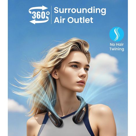 Ventilateur de Cou Portable, Ventilateur USB Rechargeable 4000mAh Max 15H, Ventilateur Silencieux sans Pale, 3 Vitesses et Affichage LED, Petit Ventilo Puissant 360°, pour Bureau Sport Voyage Camping