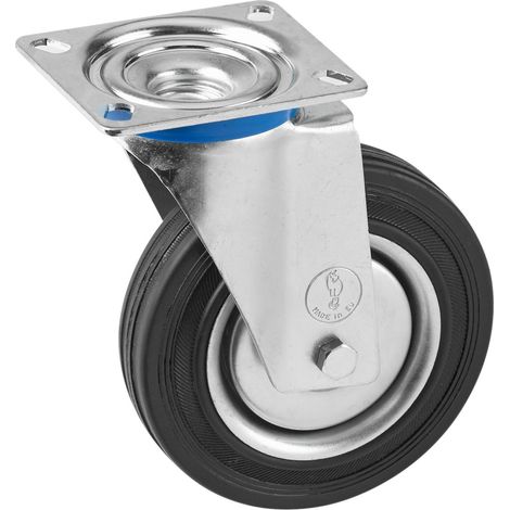 Metafranc Lenkrolle Ø 140 mm - 104 x 80 mm Platte - Vollgummi-Rad - Weiche Lauffläche - Rollenlager - 115 kg Tragkraft